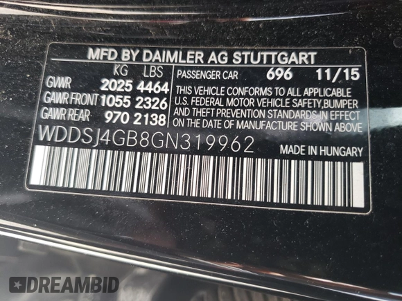 2016 Mercedes-Benz CLA 250 with VIN WDDSJ4GB8GN319962, listed as a Copart auction lot 52662394 with 84,827 mi miles and . Bid and sale history available at DreamBid. Image 12.