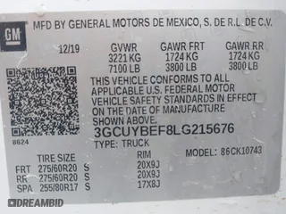 2020 Chevrolet Silverado 1500 Custom with VIN 3GCUYBEF8LG215676, listed as a IAAI auction lot 41572035 with 146,540 mi miles. Bid and sale history available at carsss.com. Image 9.