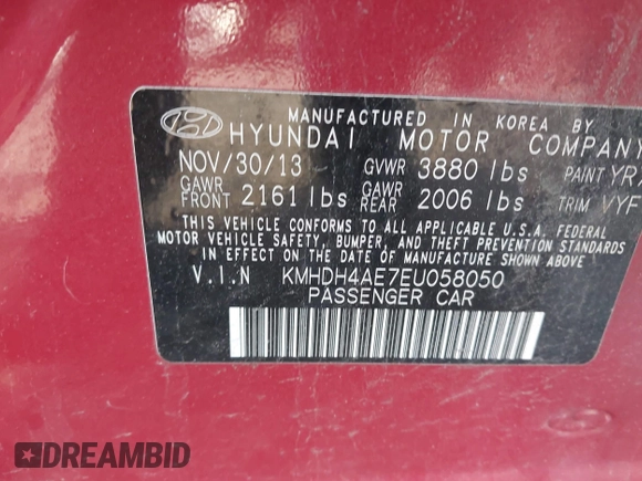 2014 Hyundai Elantra SE z VIN KMHDH4AE7EU058050, wystawiony jako IAAI lot #42139887 z przebiegiem 118 802 mil mil oraz . Historia ofert i sprzedaży dostępna na DreamBid. Obrazek 9.