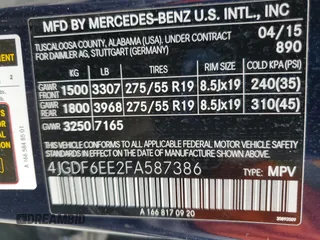 2015 Mercedes-Benz GL-Class GL 450 with VIN 4JGDF6EE2FA587386, listed as a Copart auction lot 54399685 with 100,419 mi miles and Salvage Title. Bid and sale history available at carsss.com. Image 13.