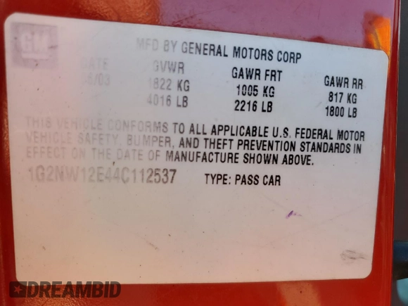 2004 Pontiac Grand Am GT z VIN 1G2NW12E44C112537, wystawiony jako Copart lot #87092304 z przebiegiem 180 732 mil mil oraz Szkoda całkowita • Salvage title. Historia ofert i sprzedaży dostępna na DreamBid. Obrazek 13.