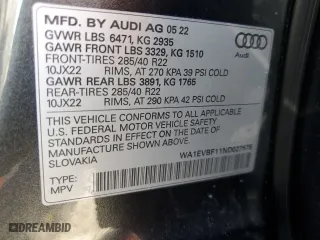 2022 Audi Q8 Premium Plus with VIN WA1EVBF11ND027575, listed as a Copart auction lot 54890503 with 11,579 mi miles. Bid and sale history available at carsss.com. Image 16.