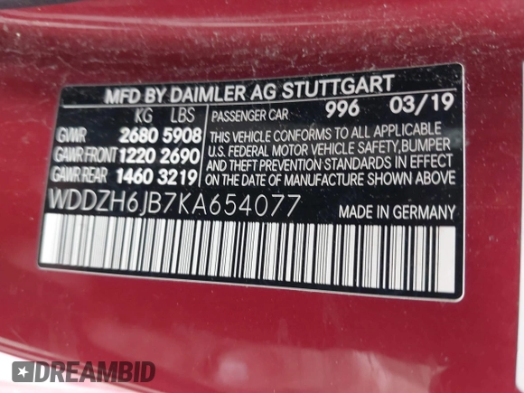 2019 Mercedes-Benz E 450 с VIN WDDZH6JB7KA654077, выставлен на аукционе IAAI как лот 41511592 с пробегом 72 870 миль миль и . История ставок и продаж доступна на DreamBid. Изображение 9.