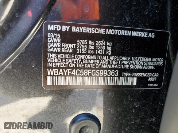 2015 BMW 7 Series 740Li xDrive with VIN WBAYF4C58FGS99363, listed as a Copart auction lot 69837154 with 115,101 mi miles and Salvage Title. Bid and sale history available at carsss.com. Image 14.