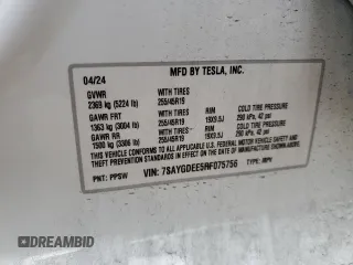 2024 Tesla Model Y Long Range z VIN 7SAYGDEE5RF075756, wystawiony jako Copart lot #48819465 z przebiegiem 10 457 mil mil oraz Szkoda całkowita • Salvage title. Historia ofert i sprzedaży dostępna na DreamBid. Obrazek 15.
