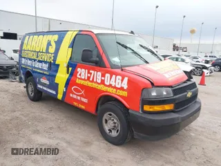 2023 Chevrolet Express Cargo Van with VIN 1GCWGAFP3P1219054, listed as a IAAI auction lot 41615581 with 36,622 mi miles. Bid and sale history available at carsss.com. Image 1.