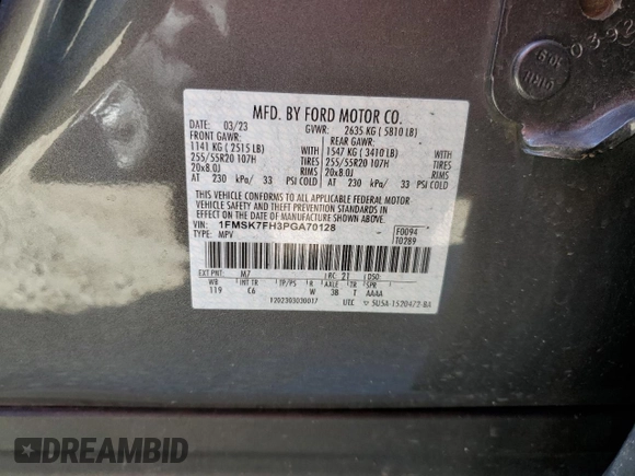 2023 Ford Explorer Limited with VIN 1FMSK7FH3PGA70128, listed as a Copart auction lot 47121985 with 35,551 mi miles and Salvage Title. Bid and sale history available at carsss.com. Image 13.