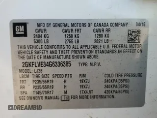 2016 GMC Terrain Denali with VIN 2GKFLVE34G6336385, listed as a Copart auction lot 55853815 with Not provided miles and Salvage title. Bid and sale history available at DreamBid. Image 13.
