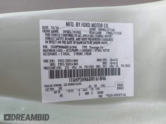 2011 Ford Focus SEL with VIN 1FAHP3HN6BW161846, listed as a IAAI auction lot 41479160 with 47,333 mi miles. Bid and sale history available at carsss.com. Image 9.