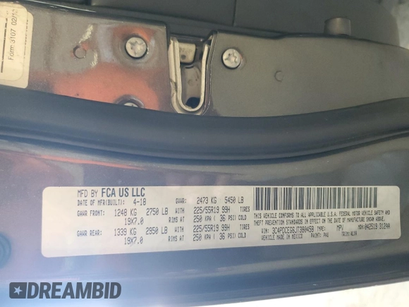 2018 Dodge Journey GT with VIN 3C4PDCEG6JT380458, listed as a Copart auction lot 57725795 with 130,329 mi miles and Salvage title. Bid and sale history available at DreamBid. Image 13.