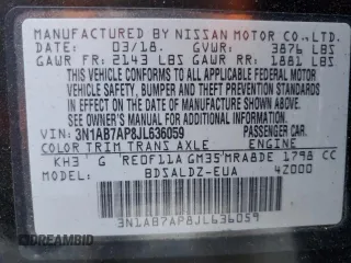 2018 Nissan Sentra SV with VIN 3N1AB7AP8JL636059, listed as a Copart auction lot 49427875 with 128,281 mi miles and Salvage Title. Bid and sale history available at carsss.com. Image 12.