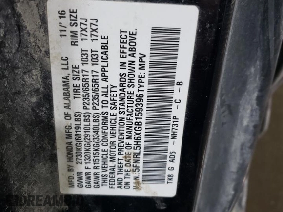 2016 Honda Odyssey EX-L with VIN 5FNRL5H6XGB159396, listed as a Copart auction lot 46172725 with 138,740 mi miles and Salvage Title. Bid and sale history available at DreamBid. Image 13.