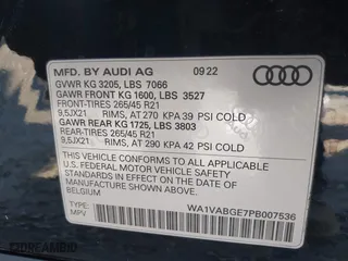 2023 Audi e-tron Chronos with VIN WA1VABGE7PB007536, listed as a IAAI auction lot 41317344 with 21,911 mi miles. Bid and sale history available at carsss.com. Image 9.