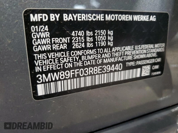 2024 BMW 3 Series 330i xDrive z VIN 3MW89FF03R8E39440, wystawiony jako Copart lot #58980965 z przebiegiem 32 699 mil mil oraz Czysty tytuł • Clean title. Historia ofert i sprzedaży dostępna na DreamBid. Obrazek 13.
