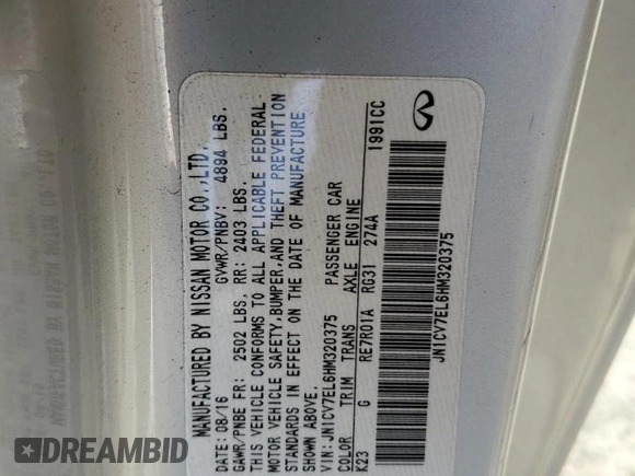 2017 Infiniti Q60 Premium with VIN JN1CV7EL6HM320375, listed as a Copart auction lot 50119904 with 70,620 mi miles and Salvage title. Bid and sale history available at DreamBid. Image 12.