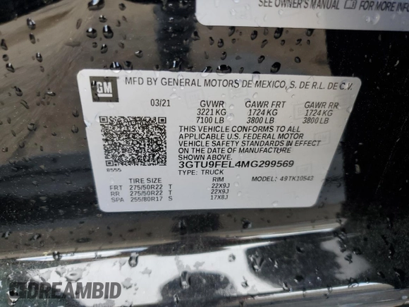 2021 GMC Sierra 1500 Denali z VIN 3GTU9FEL4MG299569, wystawiony jako Copart lot #53911385 z przebiegiem 95 068 mil mil oraz Szkoda całkowita • Salvage title. Historia ofert i sprzedaży dostępna na DreamBid. Obrazek 13.