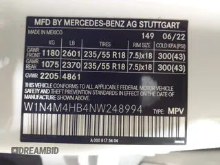 2022 Mercedes-Benz GLB 250 z VIN W1N4M4HB4NW248994, wystawiony jako IAAI lot #41965880 z przebiegiem 19 402 mil mil oraz . Historia ofert i sprzedaży dostępna na DreamBid. Obrazek 9.