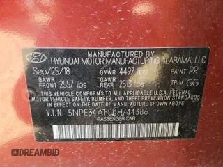 2019 Hyundai Sonata Sport with VIN 5NPE34AF0KH744386, listed as a Copart auction lot 52711795 with 77,987 mi miles and Salvage title. Bid and sale history available at DreamBid. Image 13.