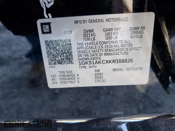 2019 GMC Yukon SLE with VIN 1GKS1AKCXKR108826, listed as a Copart auction lot 44177645 with 115,682 mi miles and Salvage Title. Bid and sale history available at carsss.com. Image 13.