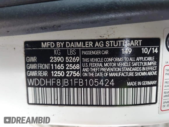 2015 Mercedes-Benz E 350 Luxury with VIN WDDHF8JB1FB105424, listed as a IAAI auction lot 42007986 with 122,308 mi miles and . Bid and sale history available at DreamBid. Image 9.