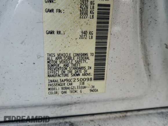 2016 Nissan Altima SR with VIN 1N4AL3AP9GC250098, listed as a Copart auction lot 78170254 with Not Provided miles and Non Repairable. Bid and sale history available at carsss.com. Image 12.