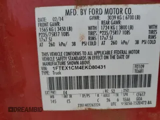 2014 Ford F-150 XL z VIN 1FTEX1CM4EKD80431, wystawiony jako Copart lot #60659825 z przebiegiem 372 194 mil mil oraz Czysty tytuł • Clean title. Historia ofert i sprzedaży dostępna na DreamBid. Obrazek 12.
