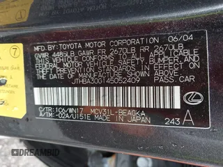 2004 Lexus ES 330 with VIN JTHBA30G145052409, listed as a IAAI auction lot 42180095 with 177,781 mi miles. Bid and sale history available at carsss.com. Image 9.