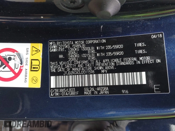 2018 Lexus RX 350L Premium с VIN JTJDZKCA3J2011598, выставлен на аукционе IAAI как лот 42382429 с пробегом 115 689 миль миль и . История ставок и продаж доступна на DreamBid. Изображение 9.