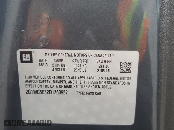 2013 Chevrolet Impala LTZ with VIN 2G1WC5E32D1263952, listed as a Copart auction lot 83983044 with 150,853 mi miles and Salvage Title. Bid and sale history available at DreamBid. Image 13.