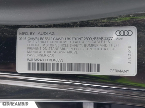 2017 Audi A7 Premium Plus with VIN WAUW2AFC6HN043393, listed as a IAAI auction lot 41304364 with 79,456 mi miles. Bid and sale history available at carsss.com. Image 9.