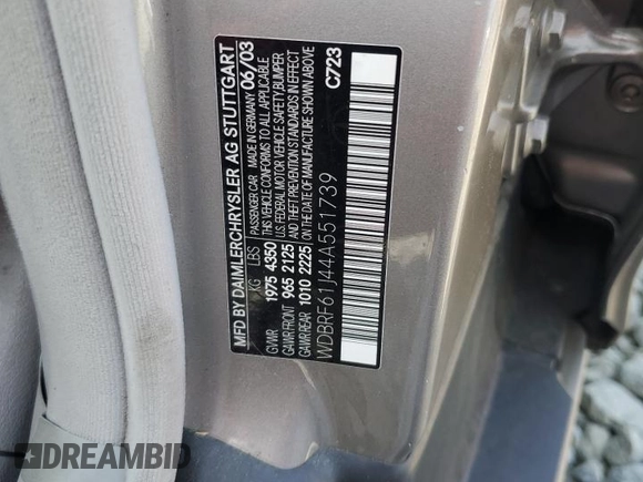 2004 Mercedes-Benz C 240 with VIN WDBRF61J44A551739, listed as a Copart auction lot 55145435 with 82,864 mi miles and Salvage title. Bid and sale history available at DreamBid. Image 13.