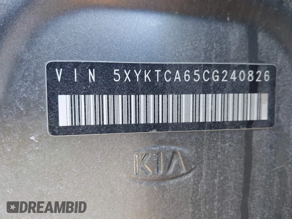 2012 Kia Sorento LX with VIN 5XYKTCA65CG240826, listed as a IAAI auction lot 41258709 with 1 mi miles. Bid and sale history available at carsss.com. Image 9.