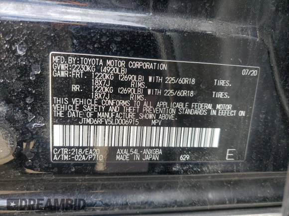 2020 Toyota RAV4 Hybrid Limited with VIN JTMD6RFV5LD006915, listed as a Copart auction lot 48179415 with 64,999 mi miles and Salvage Title. Bid and sale history available at carsss.com. Image 13.