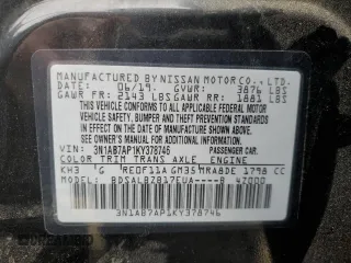 2019 Nissan Sentra S with VIN 3N1AB7AP1KY378746, listed as a Copart auction lot 47758245 with 103,051 mi miles and Salvage Title. Bid and sale history available at carsss.com. Image 12.