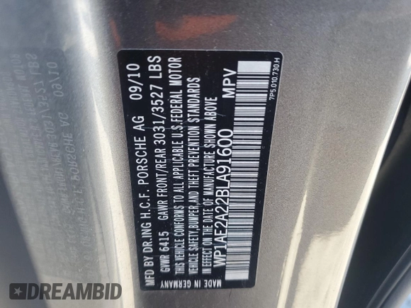 2011 Porsche Cayenne S Hybrid with VIN WP1AE2A22BLA91600, listed as a Copart auction lot 42423435 with 75,993 mi miles and Salvage Title. Bid and sale history available at carsss.com. Image 13.