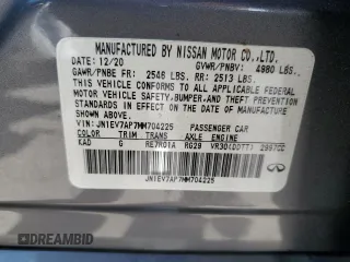 2021 Infiniti Q50 Pure with VIN JN1EV7AP7MM704225, listed as a Copart auction lot 47425665 with 25,441 mi miles and Salvage Title. Bid and sale history available at DreamBid. Image 12.
