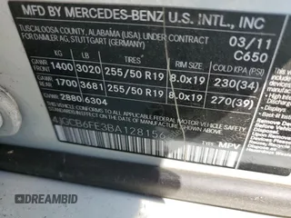 2011 Mercedes-Benz R-Class R 350 with VIN 4JGCB6FE3BA128156, listed as a Copart auction lot 81288334 with 115,974 mi miles and Salvage Title. Bid and sale history available at carsss.com. Image 12.