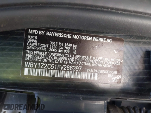 2015 BMW i3 z VIN WBY1Z2C51FV286397, wystawiony jako IAAI lot #41729019 z przebiegiem Nie podano mil oraz . Historia ofert i sprzedaży dostępna na DreamBid. Obrazek 9.