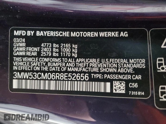 2024 BMW 2 Series M240i xDrive with VIN 3MW53CM06R8E52656, listed as a Copart auction lot 46146475 with 15,895 mi miles and Salvage Title. Bid and sale history available at carsss.com. Image 12.