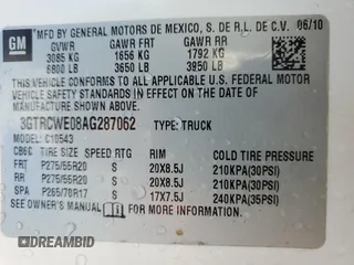 2010 GMC Sierra 1500 SLT z VIN 3GTRCWE08AG287062, wystawiony jako Copart lot #45991885 z przebiegiem 310 055 mil mil oraz Szkody całkowita. Historia ofert i sprzedaży dostępna na DreamBid. Obrazek 12.