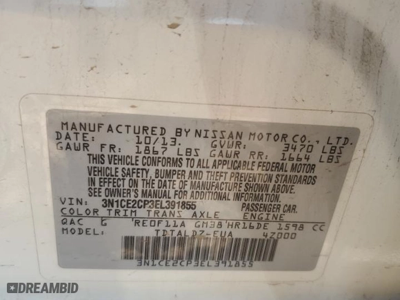 2014 Nissan Versa Note SV with VIN 3N1CE2CP3EL391855, listed as a Copart auction lot 52756065 with 158,722 mi miles and Clean Title. Bid and sale history available at carsss.com. Image 12.