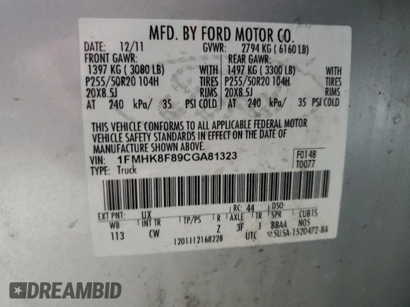2012 Ford Explorer Limited с VIN 1FMHK8F89CGA81323, выставлен на аукционе Copart как лот 63231765 с пробегом 192 734 миль миль и Списание • Salvage title. История ставок и продаж доступна на DreamBid. Изображение 13.
