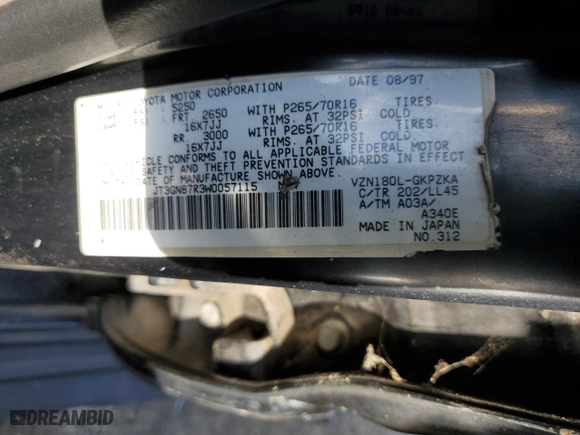1998 Toyota 4Runner with VIN JT3GN87R3W0057115, listed as a Copart auction lot 44592255 with 188,636 mi miles and Salvage Title. Bid and sale history available at carsss.com. Image 13.