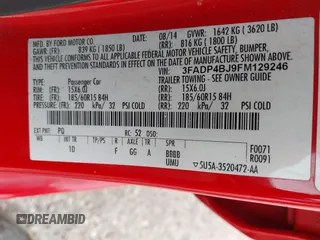 2015 Ford Fiesta SE with VIN 3FADP4BJ9FM129246, listed as a IAAI auction lot 42177812 with 87,925 mi miles. Bid and sale history available at carsss.com. Image 9.