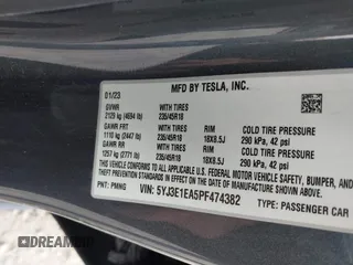 2023 Tesla Model 3 with VIN 5YJ3E1EA5PF474382, listed as a IAAI auction lot 41764268 with 31,040 mi miles and . Bid and sale history available at DreamBid. Image 9.