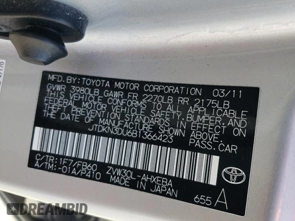 2011 Toyota Prius I z VIN JTDKN3DU6B1366423, wystawiony jako Copart lot #57634085 z przebiegiem 121 177 mil mil oraz Czysty tytuł • Clean title. Historia ofert i sprzedaży dostępna na DreamBid. Obrazek 13.
