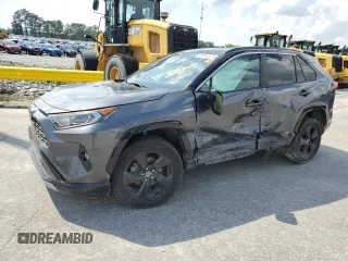 2021 Toyota RAV4 Hybrid XSE with VIN 2T3E6RFV8MW005489, listed as a Copart auction lot 56984825 with 92,632 mi miles and Salvage title. Bid and sale history available at DreamBid. Image 1.