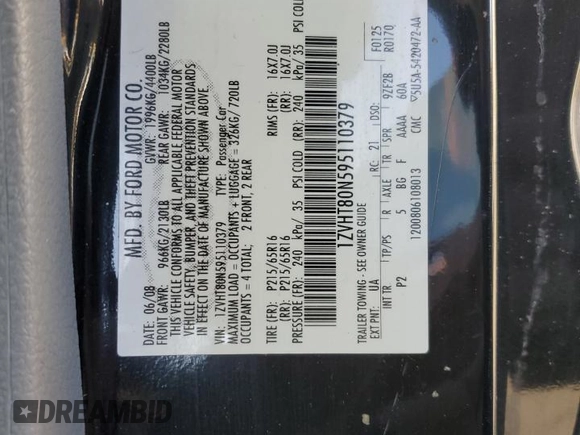 2009 Ford Mustang with VIN 1ZVHT80N595110379, listed as a Copart auction lot 46649895 with Not Provided miles and Salvage Title. Bid and sale history available at carsss.com. Image 13.