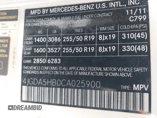 2012 Mercedes-Benz M 350 z VIN 4JGDA5HB0CA025900, wystawiony jako IAAI lot #41666552 z przebiegiem Nie podano mil oraz . Historia ofert i sprzedaży dostępna na DreamBid. Obrazek 9.