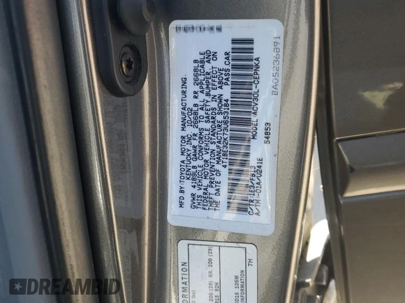 2003 Toyota Camry LE with VIN 4T1BE32K73U653184, listed as a Copart auction lot 54787505 with 223,085 mi miles and Clean Title. Bid and sale history available at DreamBid. Image 12.